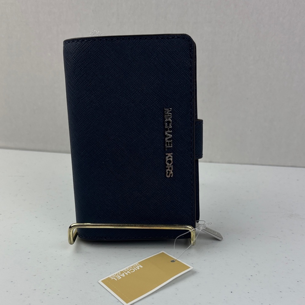 Michael Kors Dark Blue card Case with Gold Accents New